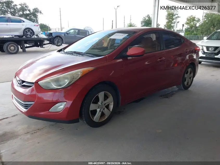 2012 HYUNDAI ELANTRA VIN KMHDH4AEXCU426377 — фото 2