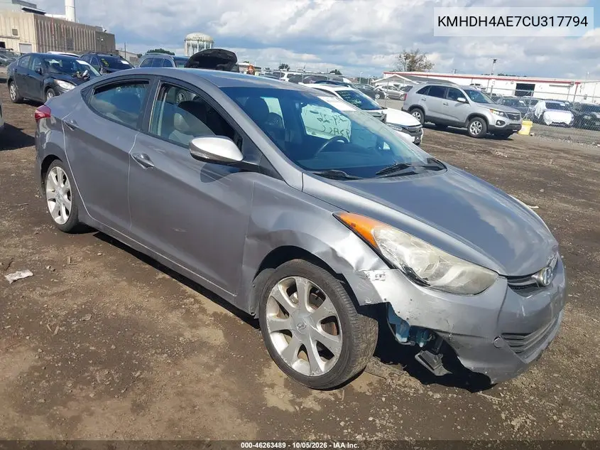 HYUNDAI ELANTRA 2012, VIN KMHDH4AE7CU317794