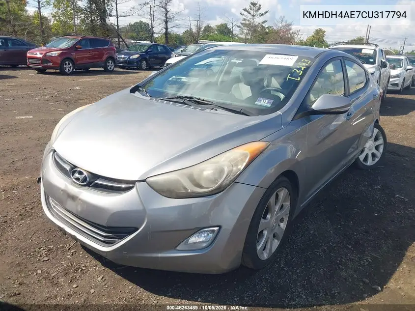 2012 HYUNDAI ELANTRA VIN KMHDH4AE7CU317794 — фото 2