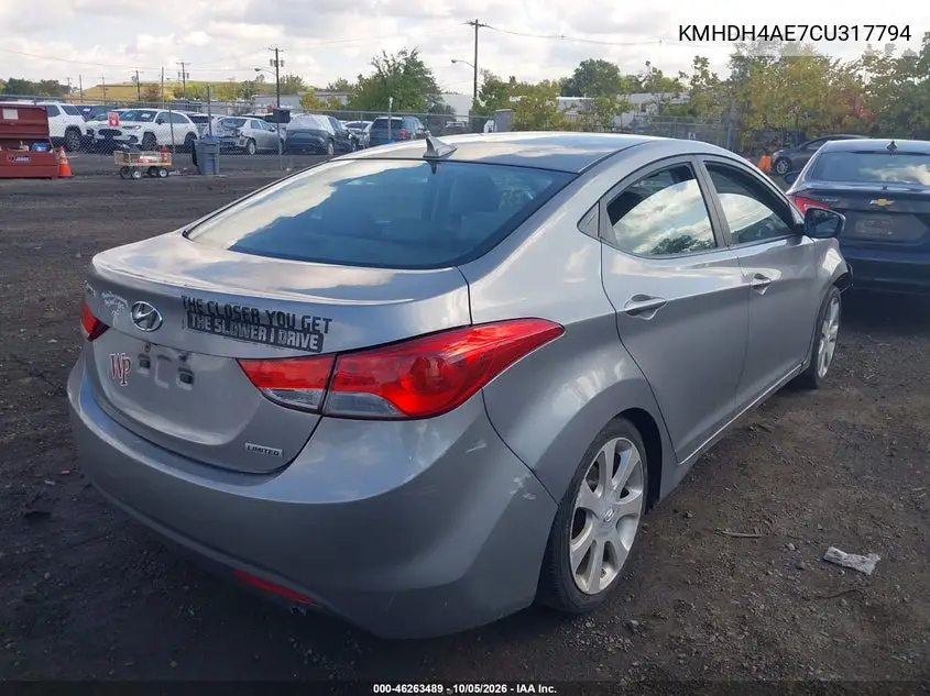 2012 HYUNDAI ELANTRA VIN KMHDH4AE7CU317794 — фото 4