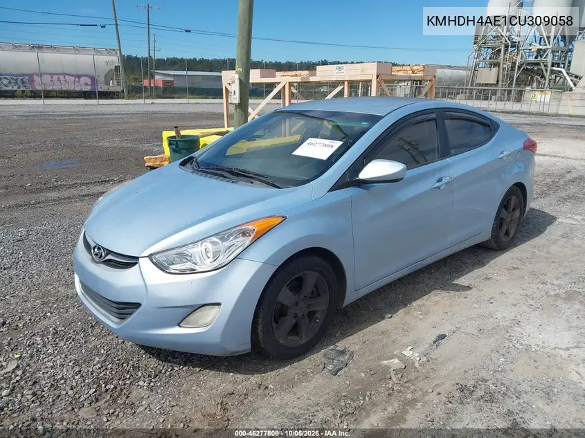 2012 HYUNDAI ELANTRA VIN KMHDH4AE1CU309058 — фото 2