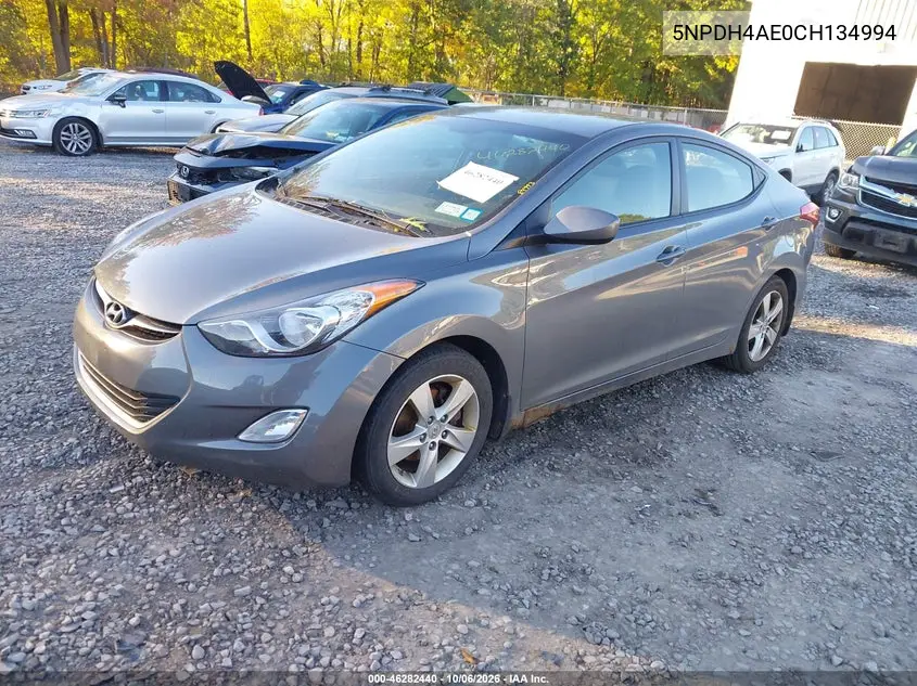 2012 HYUNDAI ELANTRA VIN 5NPDH4AE0CH134994 — фото 2