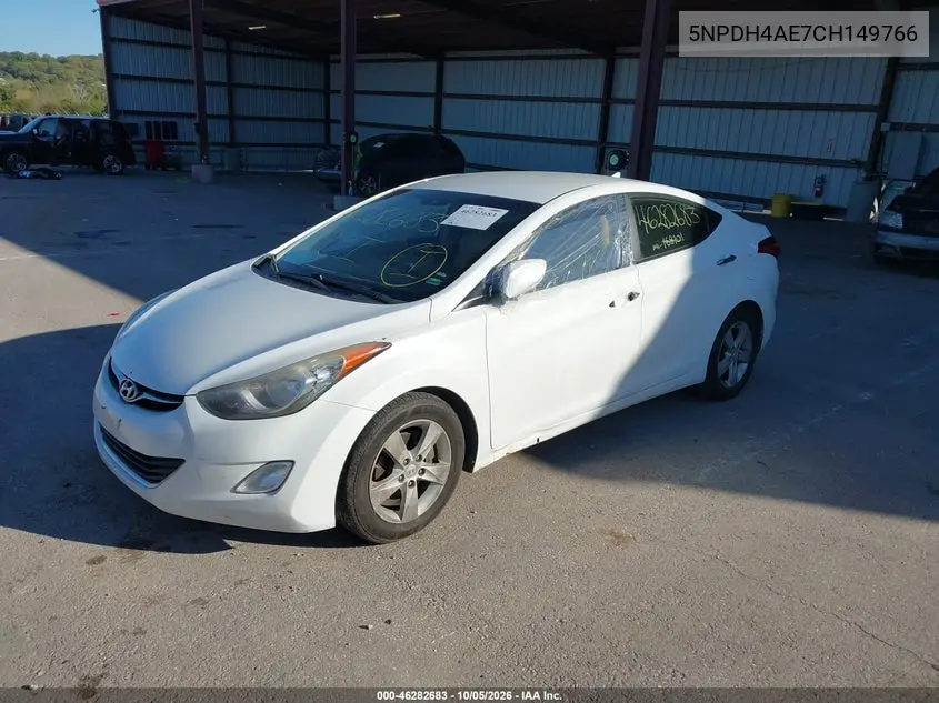 2012 HYUNDAI ELANTRA VIN 5NPDH4AE7CH149766 — фото 2