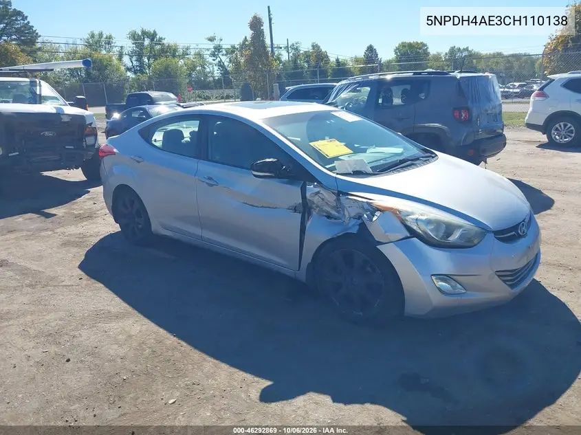 HYUNDAI ELANTRA 2012, VIN 5NPDH4AE3CH110138