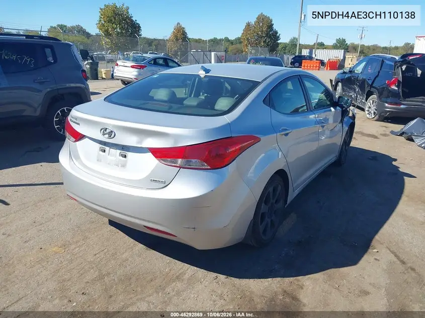 2012 HYUNDAI ELANTRA VIN 5NPDH4AE3CH110138 — фото 4