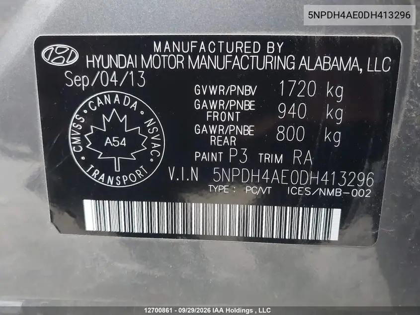 2013 HYUNDAI ELANTRA VIN 5NPDH4AE0DH413296 — фото 9