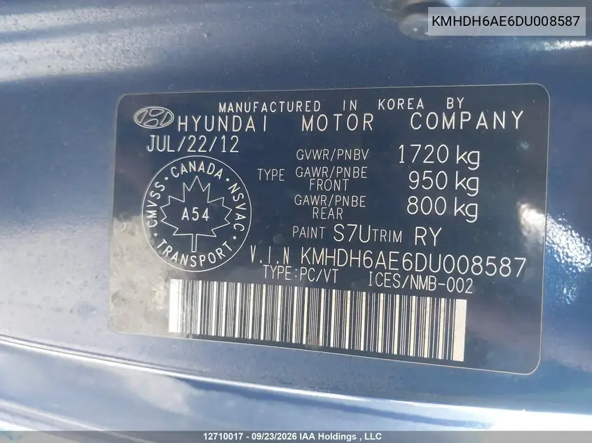 2013 HYUNDAI ELANTRA VIN KMHDH6AE6DU008587 — фото 19