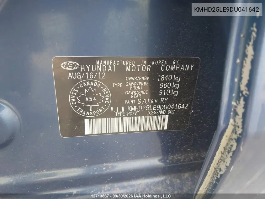 2013 HYUNDAI ELANTRA VIN KMHD25LE9DU041642 — фото 9