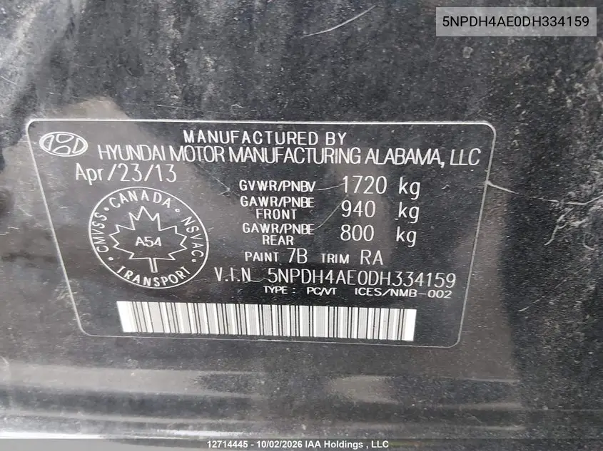2013 HYUNDAI ELANTRA VIN 5NPDH4AE0DH334159 — фото 17