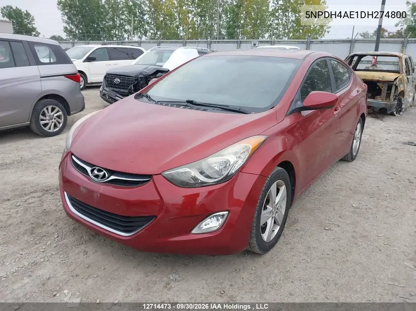 2013 HYUNDAI ELANTRA VIN 5NPDH4AE1DH274800 — фото 2
