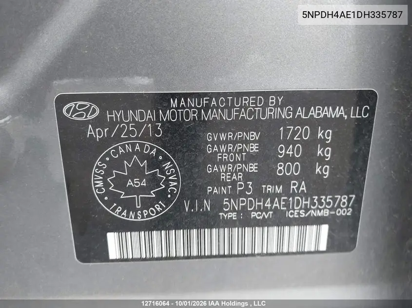 2013 HYUNDAI ELANTRA VIN 5NPDH4AE1DH335787 — фото 17