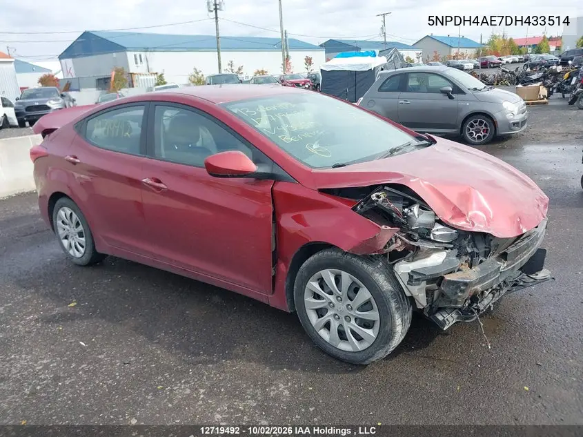 HYUNDAI ELANTRA 2013, VIN 5NPDH4AE7DH433514
