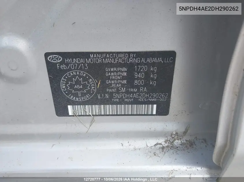 2013 HYUNDAI ELANTRA VIN 5NPDH4AE2DH290262 — фото 9