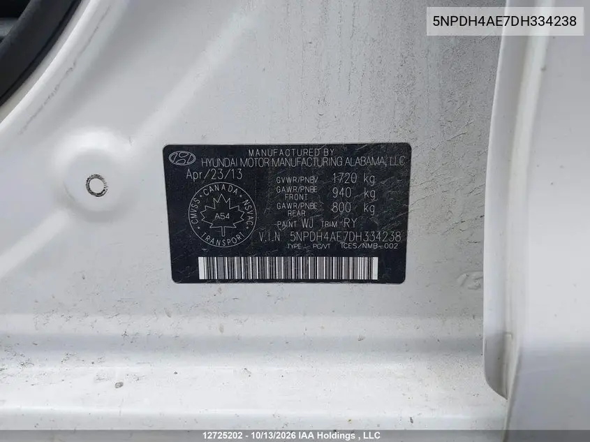 2013 HYUNDAI ELANTRA VIN 5NPDH4AE7DH334238 — фото 9
