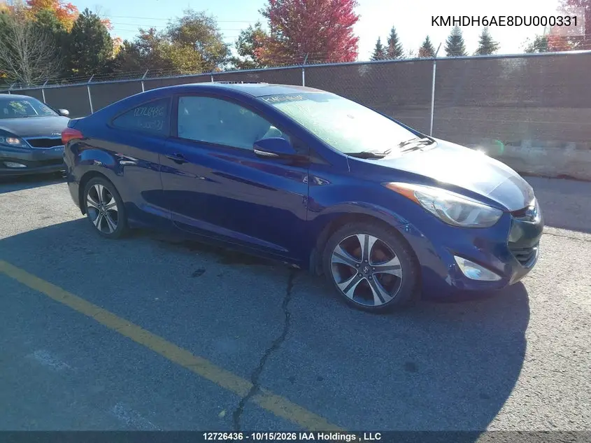 HYUNDAI ELANTRA 2013, VIN KMHDH6AE8DU000331