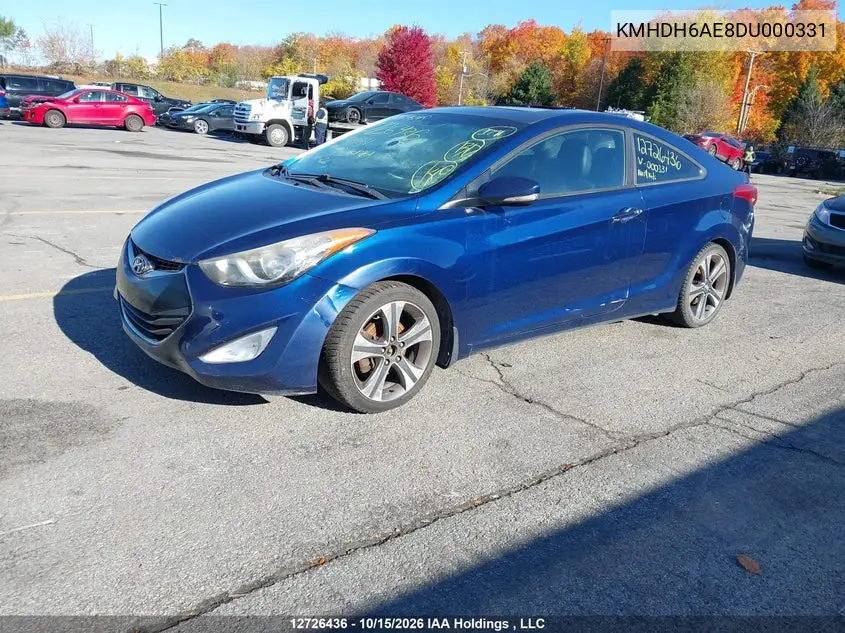 2013 HYUNDAI ELANTRA VIN KMHDH6AE8DU000331 — фото 2