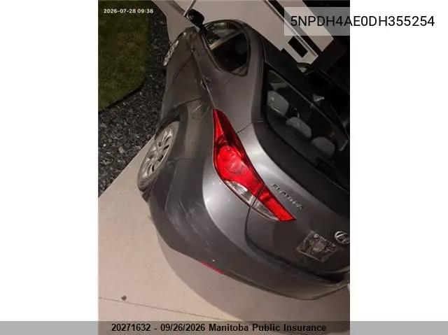 HYUNDAI ELANTRA 2013, VIN 5NPDH4AE0DH355254