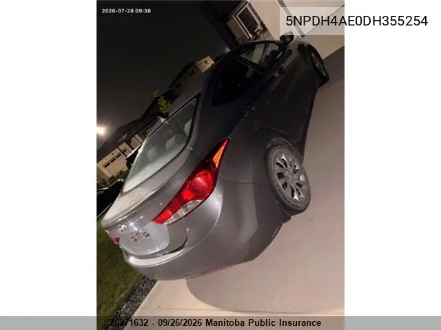 2013 HYUNDAI ELANTRA VIN 5NPDH4AE0DH355254 — фото 2
