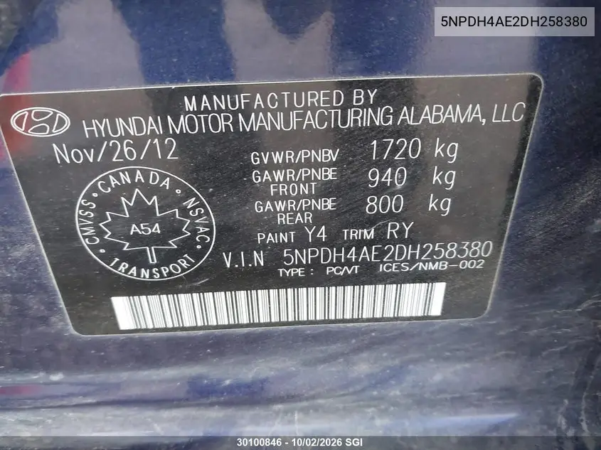 2013 HYUNDAI ELANTRA VIN 5NPDH4AE2DH258380 — фото 9