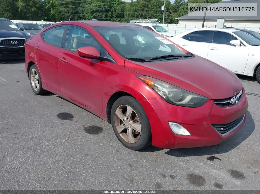 HYUNDAI ELANTRA 2013, VIN KMHDH4AE5DU516778