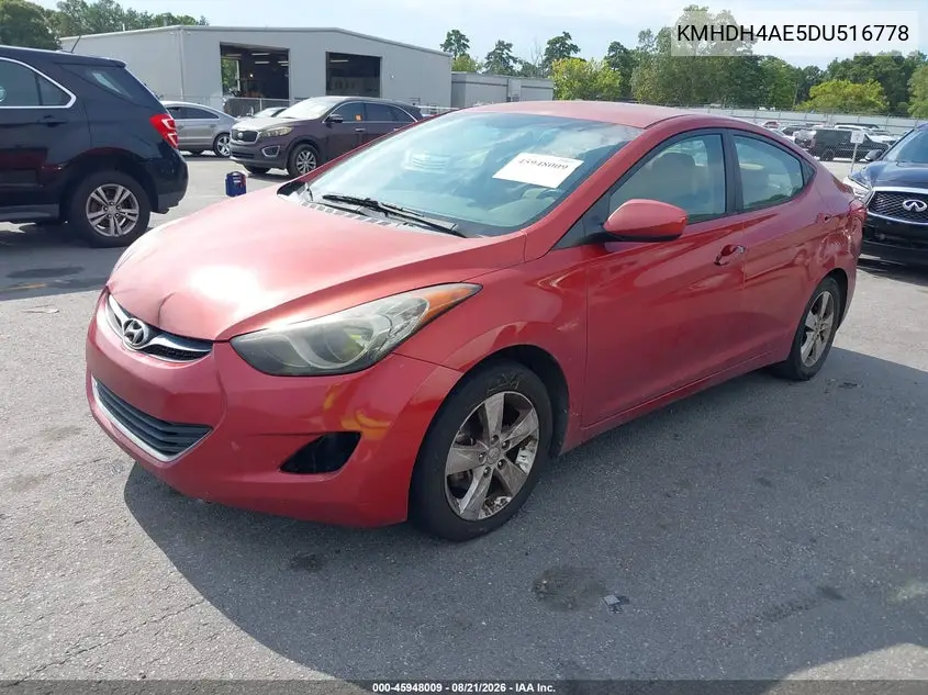 2013 HYUNDAI ELANTRA VIN KMHDH4AE5DU516778 — фото 2