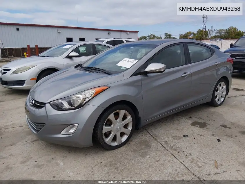 2013 HYUNDAI ELANTRA VIN KMHDH4AEXDU943258 — фото 2