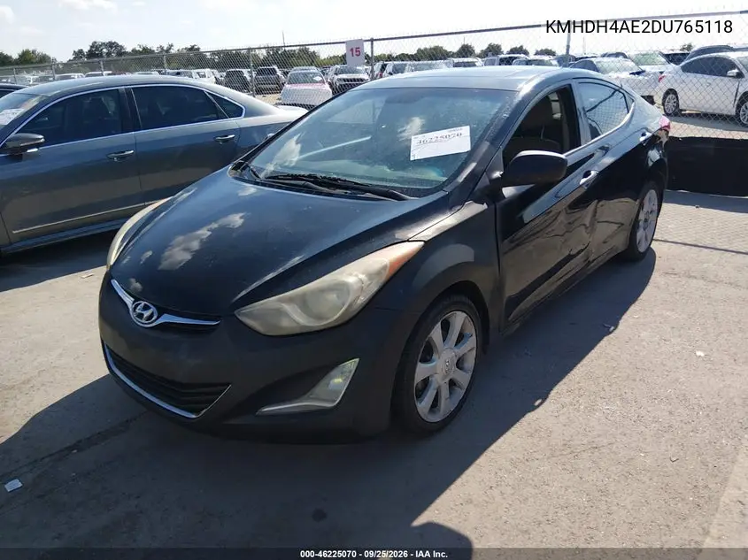 2013 HYUNDAI ELANTRA VIN KMHDH4AE2DU765118 — фото 2