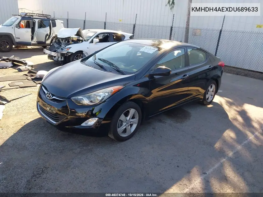 2013 HYUNDAI ELANTRA VIN KMHDH4AEXDU689633 — фото 2