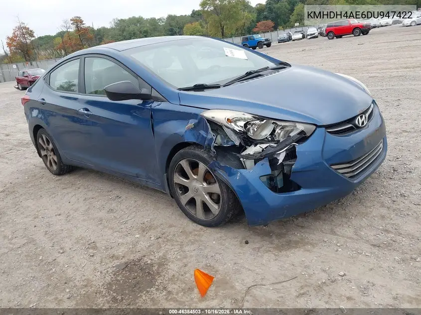 HYUNDAI ELANTRA 2013, VIN KMHDH4AE6DU947422