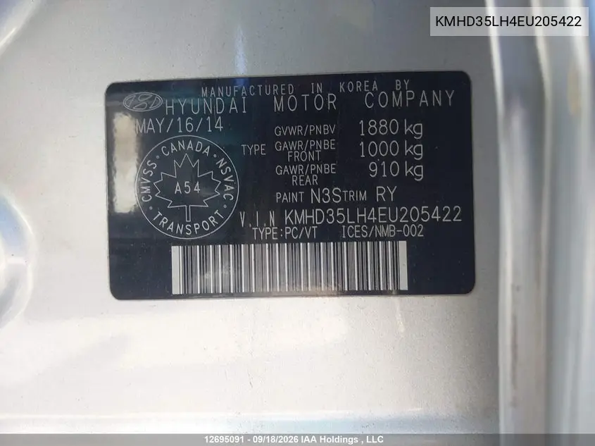 2014 HYUNDAI ELANTRA VIN KMHD35LH4EU205422 — фото 9