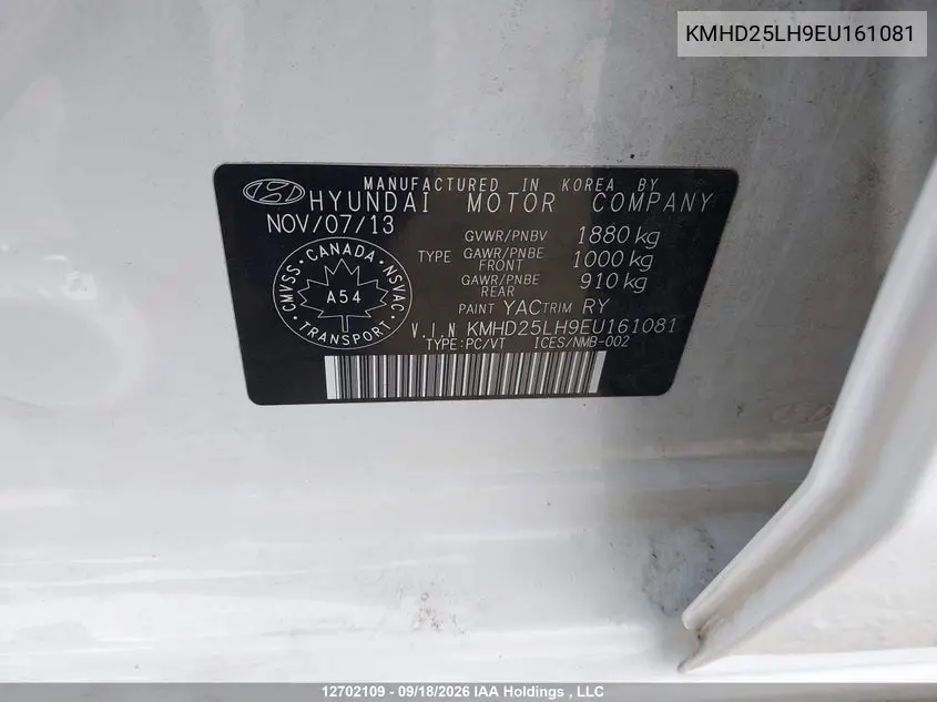 2014 HYUNDAI ELANTRA VIN KMHD25LH9EU161081 — фото 9