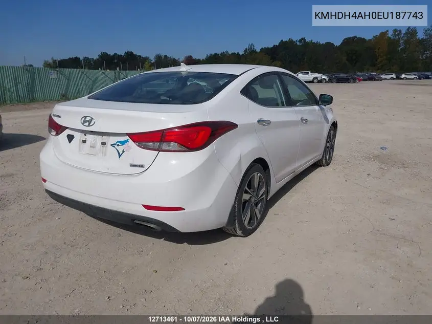 2014 HYUNDAI ELANTRA VIN KMHDH4AH0EU187743 — фото 4