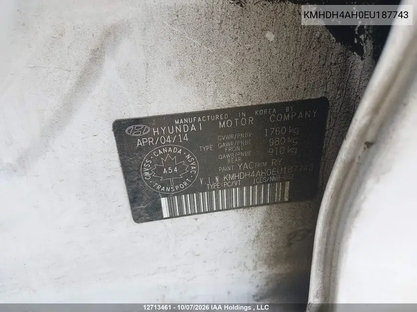 2014 HYUNDAI ELANTRA VIN KMHDH4AH0EU187743 — фото 9