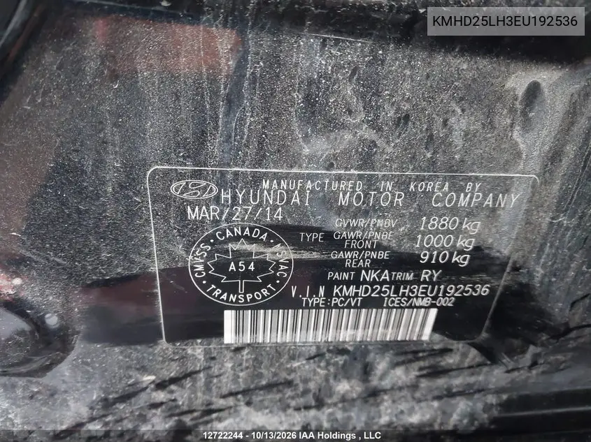 2014 HYUNDAI ELANTRA VIN KMHD25LH3EU192536 — фото 9