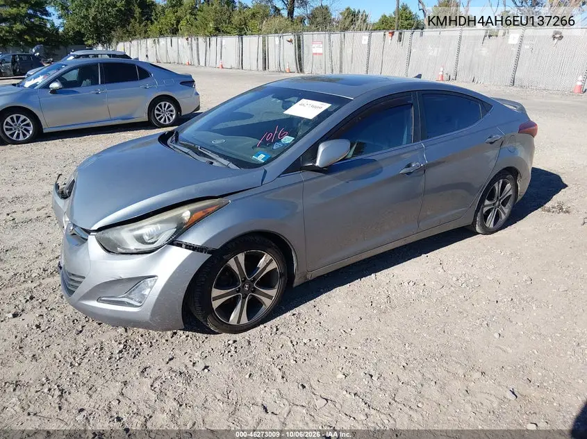 2014 HYUNDAI ELANTRA VIN KMHDH4AH6EU137266 — фото 2