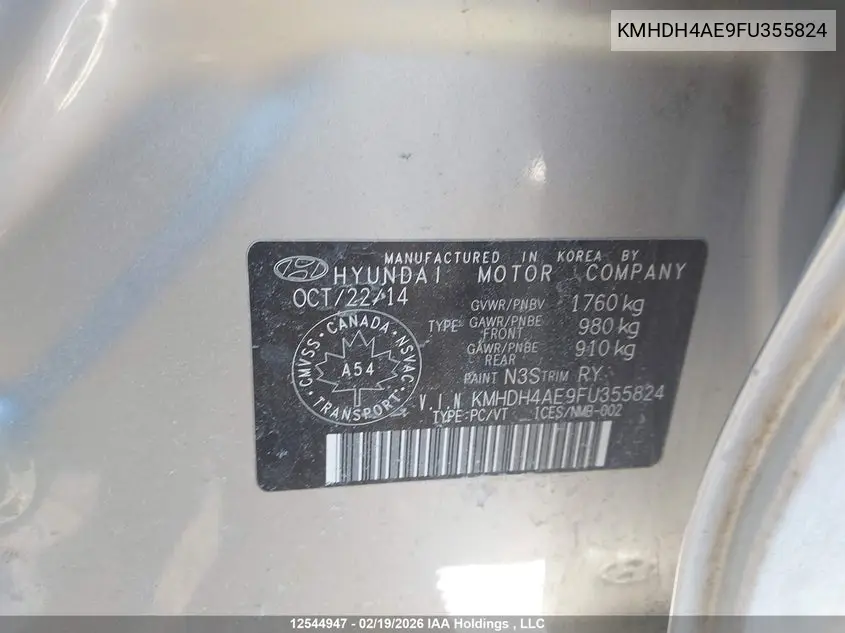 2015 HYUNDAI ELANTRA VIN KMHDH4AE9FU355824 — фото 19