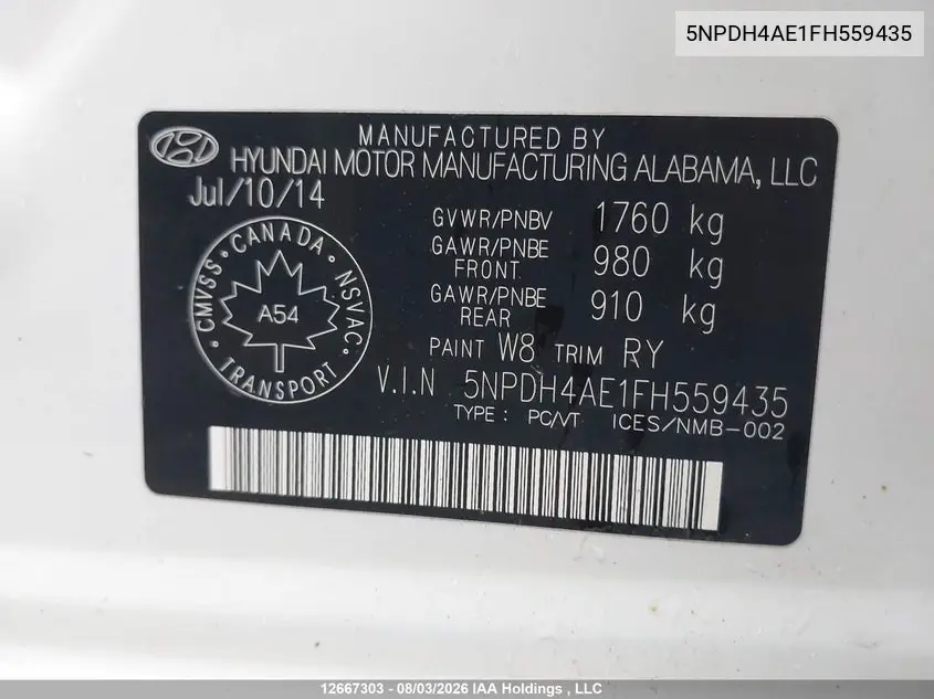 2015 HYUNDAI ELANTRA VIN 5NPDH4AE1FH559435 — фото 21