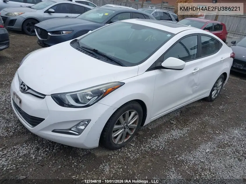 2015 HYUNDAI ELANTRA VIN KMHDH4AE2FU386221 — фото 2