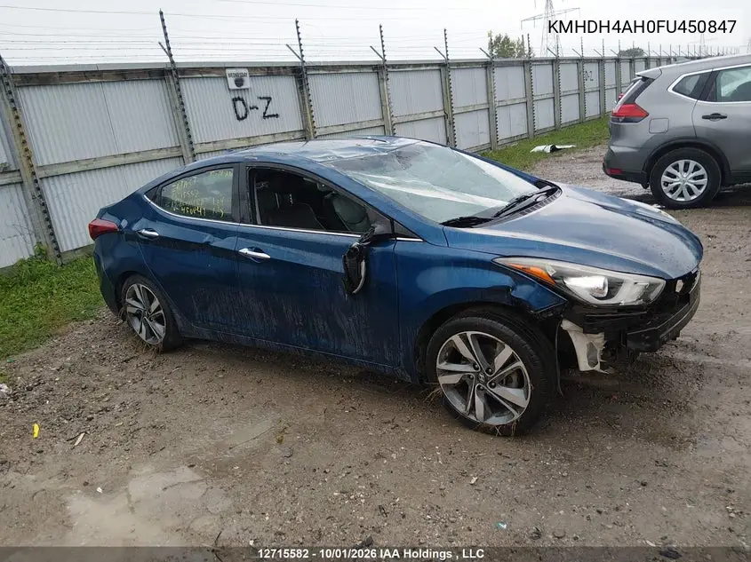 HYUNDAI ELANTRA 2015, VIN KMHDH4AH0FU450847