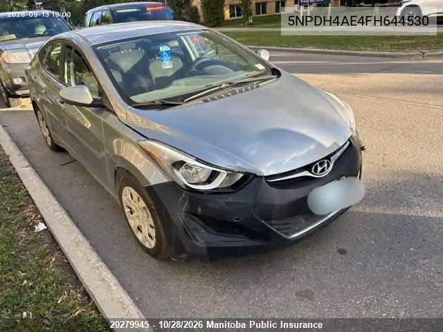 HYUNDAI ELANTRA 2015, VIN 5NPDH4AE4FH644530