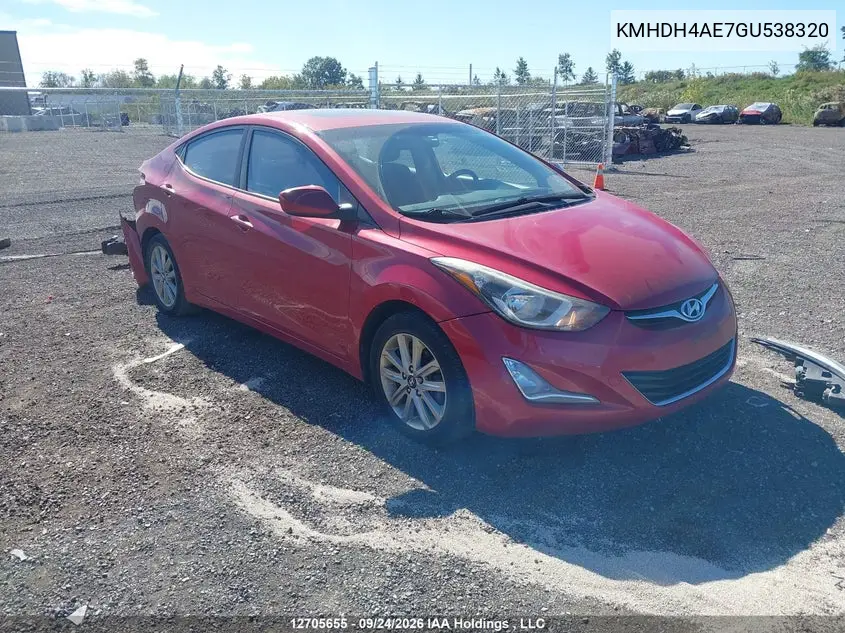 HYUNDAI ELANTRA 2016, VIN KMHDH4AE7GU538320