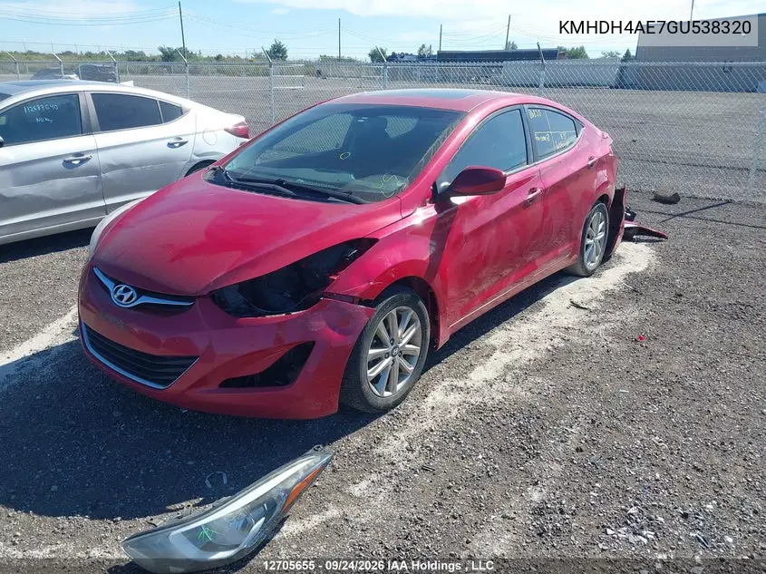 2016 HYUNDAI ELANTRA VIN KMHDH4AE7GU538320 — фото 2