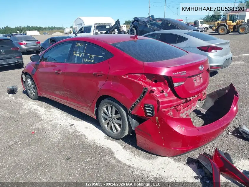 2016 HYUNDAI ELANTRA VIN KMHDH4AE7GU538320 — фото 3