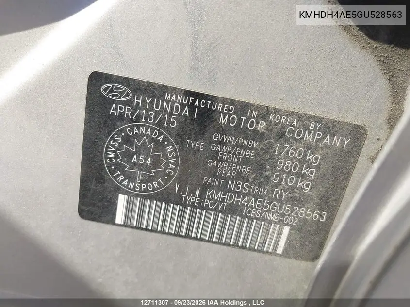 2016 HYUNDAI ELANTRA VIN KMHDH4AE5GU528563 — фото 9