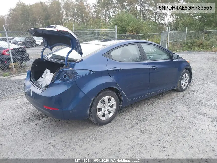 2016 HYUNDAI ELANTRA VIN 5NPDH4AE8GH733566 — фото 4