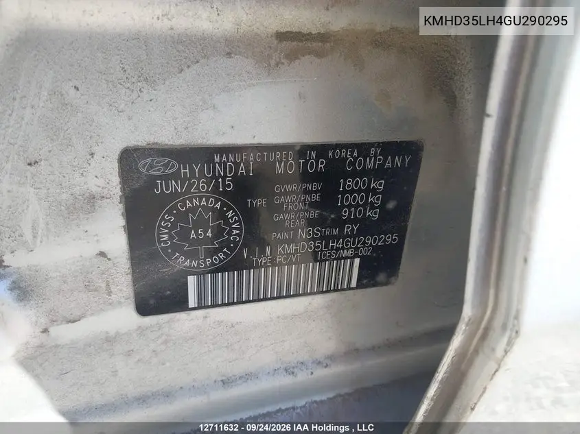 2016 HYUNDAI ELANTRA VIN KMHD35LH4GU290295 — фото 9