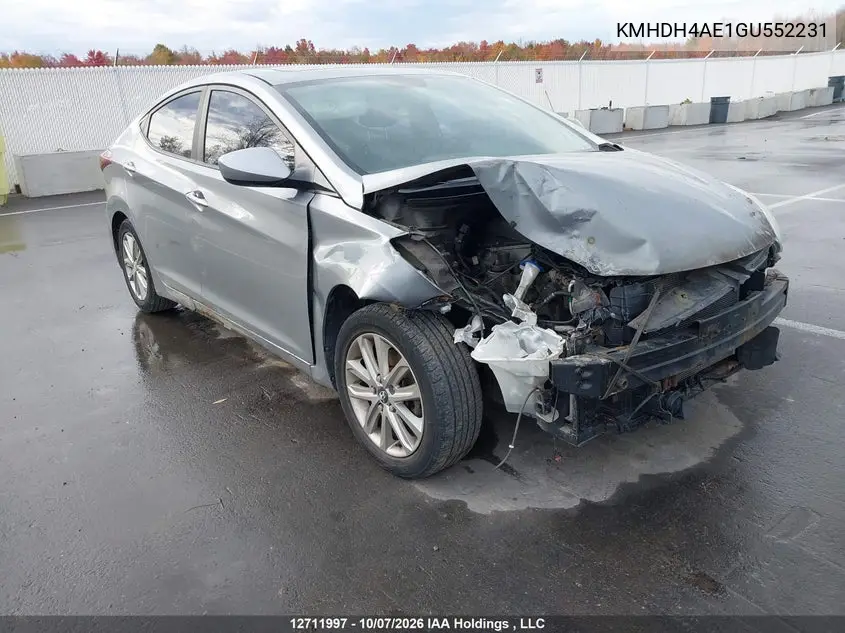 HYUNDAI ELANTRA 2016, VIN KMHDH4AE1GU552231