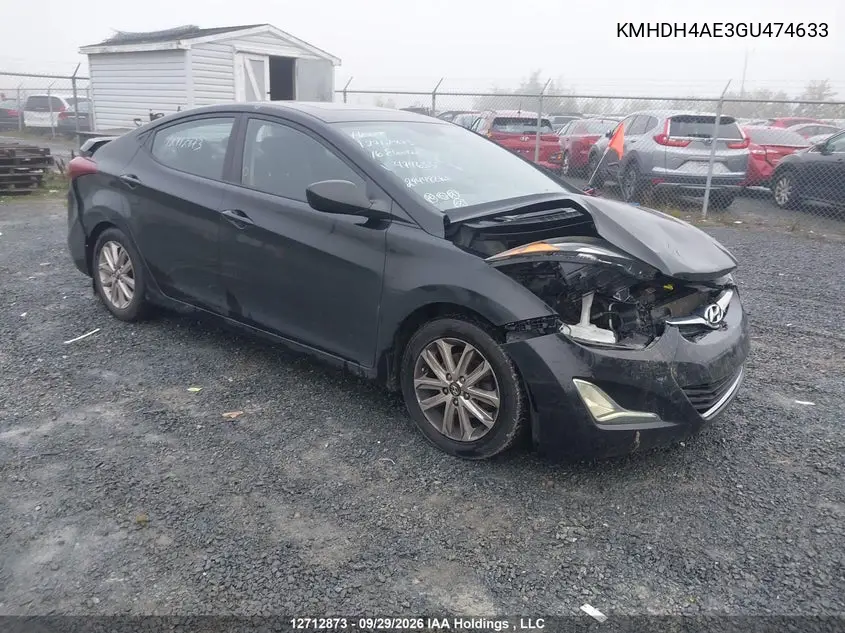 HYUNDAI ELANTRA 2016, VIN KMHDH4AE3GU474633