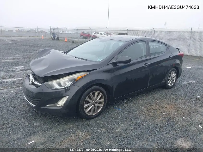2016 HYUNDAI ELANTRA VIN KMHDH4AE3GU474633 — фото 2