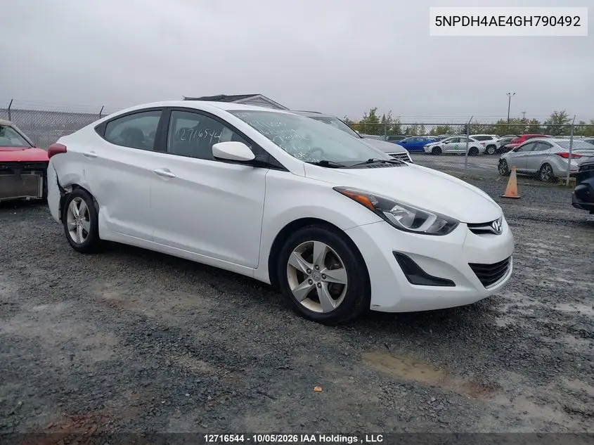 HYUNDAI ELANTRA 2016, VIN 5NPDH4AE4GH790492